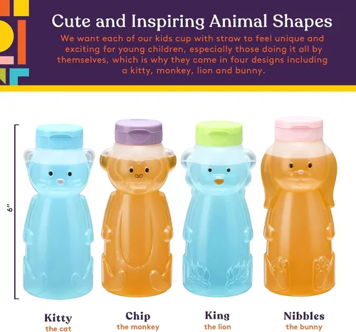 Miniatura 2 de Special Supplies Honey Bear - Taza de paja para bebés, paquete de 4, divertida bebida de entrenamiento de destete con forma de animal