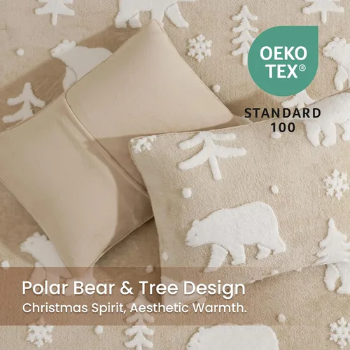 Miniatura 5 de Amélie Home Juego de edredón de Navidad tamaño Queen, juego de ropa de cama de Navidad esponjoso con oso polar, edredón de felpa de forro polar