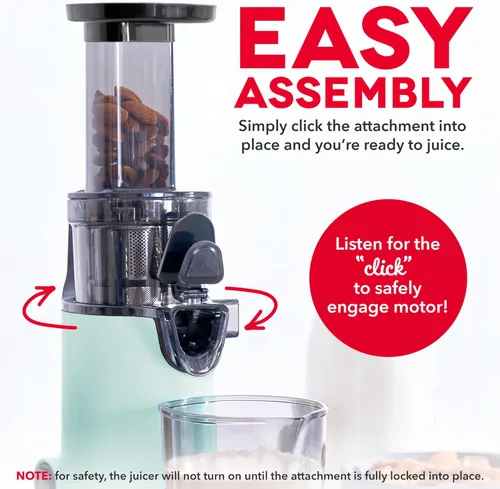 Miniatura 3 de DASH Exprimidor Lento Compacto Deluxe Masticador, Fácil de Limpiar Exprimidor de Prensado en Frío con Cepillo, Taza Medidora de Pulpa, Accesorio