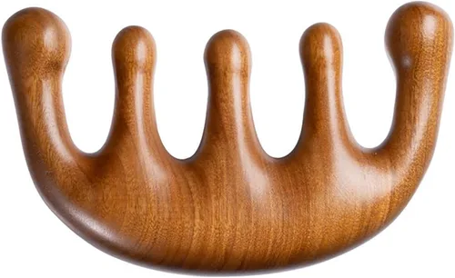 FKYzixeh Peine de madera para cuero cabelludo, peine de dientes redondos y anchos, cuero cabelludo de masaje Gua Sha, peine de masaje para el