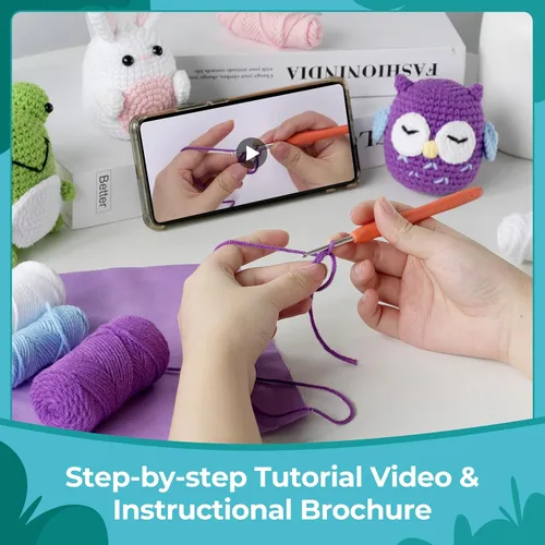 Miniatura 4 de YESJOLI Kit de ganchillo de animales para principiantes, kit de ganchillo y tejer para manualidades para mujeres adultas DIY con video tutorial paso