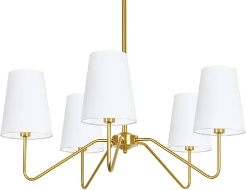 Miniatura 9 de Candelabro moderno de 5 luces de 30 pulgadas con pantallas blancas, lámpara colgante clásica para comedor, lámpara negra con base E12 lámpara