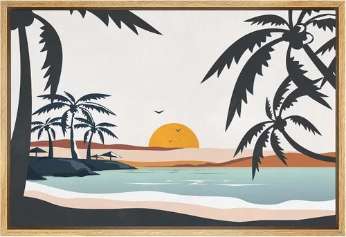 SIGNFORD Lienzo Enmarcado Impresión Arte de Pared Océano Pastel Luz del Sol Puesta de Sol Horizonte Naturaleza Vida Silvestre Ilustraciones Arte
