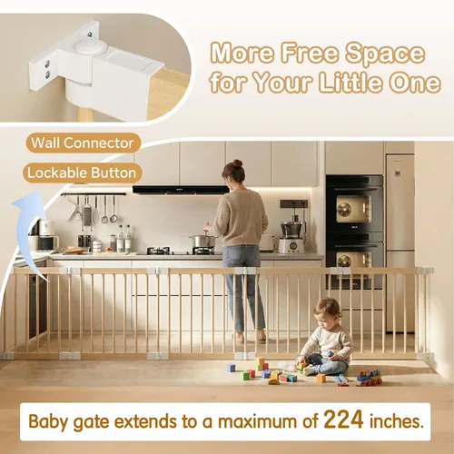 Miniatura 7 de Corralito para bebés, corralito para bebés y niños pequeños, patio de juegos plegable de madera con puerta, centro de actividades ajustable