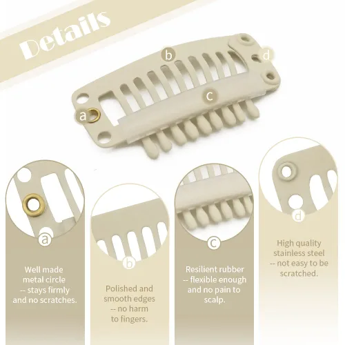 Miniatura 3 de Dreamlover - Clips para extensiones de cabello, clips para peluca con 9 dientes, 30 piezas Beige