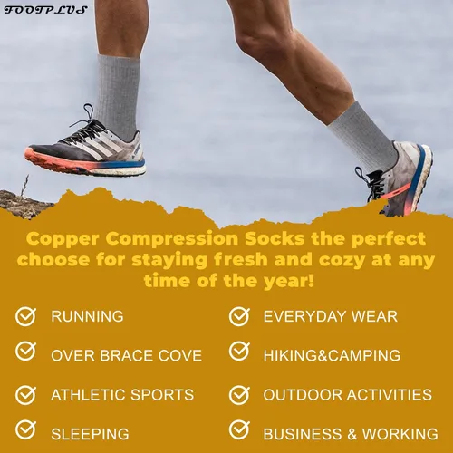 Miniatura 7 de FOOTPLUS Calcetines de compresión de cobre para senderismo, unisex, con suela acolchada y soporte de arco atlético, calcetines para correr
