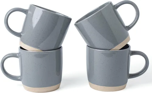 famiware Tazas de café para 4, juego de tazas de 13 onzas, taza de beber con asa para café, té, cacao, leche, serisa Milkyway Serise, gris oscuro
