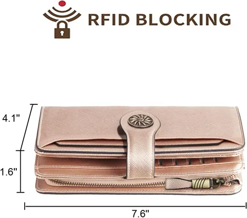 Miniatura 5 de Travelambo Billetera para mujer de gran capacidad con bloqueo RFID de cuero genuino