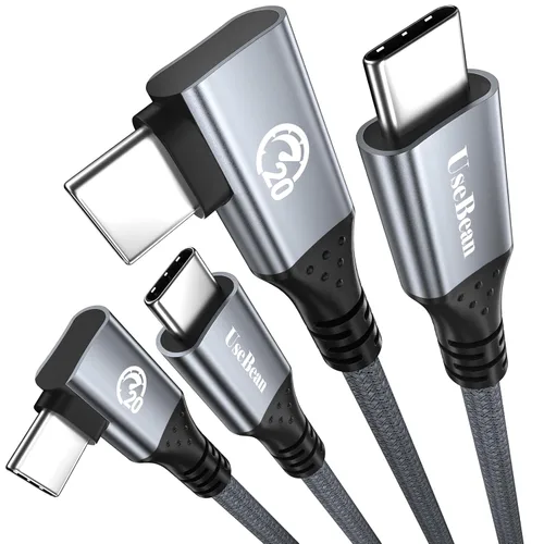 Miniatura 8 de UseBean Cable USB C a USB C de 240 W de 0.6 pies [2 unidades], cable de datos USB C 3.2 Gen 2X2 20Gbps de ángulo recto, salida de video 4K, cable