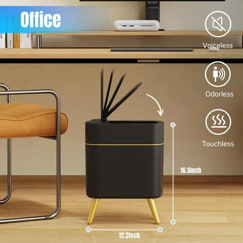 Miniatura 5 de Yatmung - Cubo de basura automático sin contacto moderno y elegante para baño - Papelera estrecha para dormitorio, cuarto de lavado, oficina