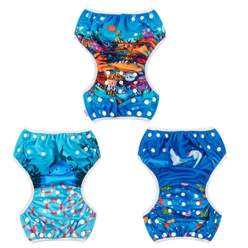 Miniatura 102 de Alva, Pañales de bebé para nadar, paquete de 2 unidades, talle único, reutilizable, lavable y ajustable de 0 a 36 meses. Tamaño de 10 a 40 lbs