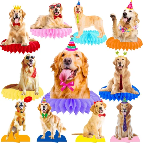 Golden Retriever - Centros de mesa de panal de abeja para decoración de mesa de fiesta de perro, 12 piezas, decoraciones de fiesta de cumpleaños,