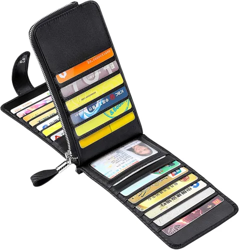Miniatura 2 de Huztencor cartera de cuero con bolsillo para tarjeta de crédito bloqueo RFID billetera funda para tarjetas para mujer