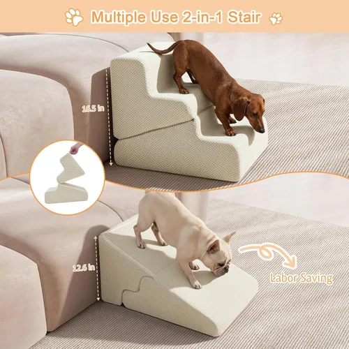 Miniatura 2 de Rampa para perros para cama, escaleras para perros de 16.5 pulgadas de alto para cama alta, escalones para mascotas 2 en 1 para perros pequeños
