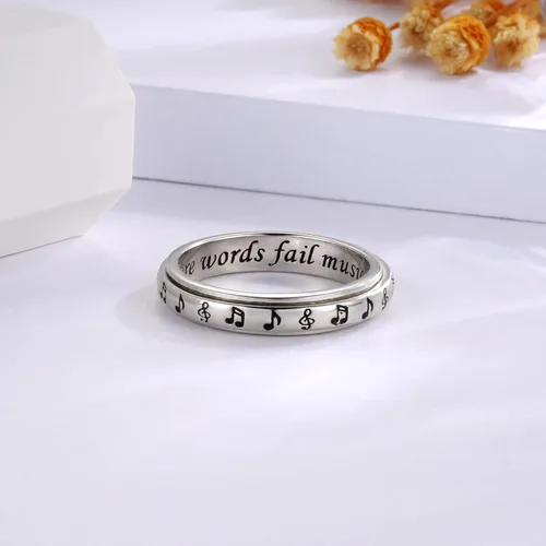 Miniatura 3 de 925 Sterling Silver Spinner Fidget Ring for Women: Musical Note Viking Rune Heartbeat Anxiety Stress Relieving Rotatable Ring Faith Hope Love