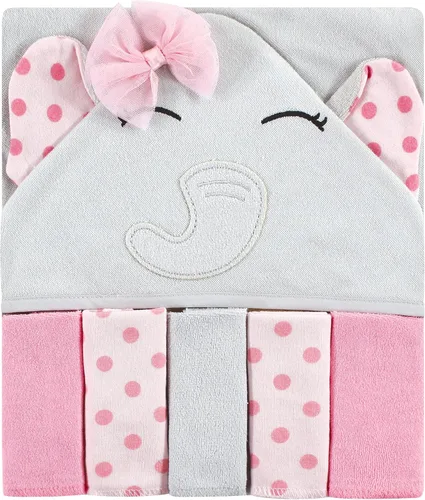 Miniatura 22 de Hudson Baby Toalla unisex con capucha para bebé y cinco toallas pequeñas, diseño de elefante gris con puntos azules, talla única