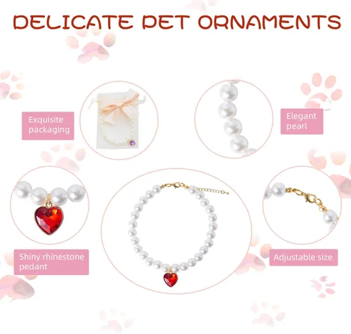 Miniatura 5 de Collar de perro con perlas y diamantes de imitación para perros pequeños, accesorios para collar de mascotas (azul marino, pequeño)