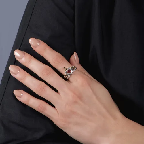 Miniatura 5 de Enchanted Disney Fine Jewelry 10K Yellow Gold and Sterling Silver with 15 Cttw Diamond and Red Garnet Evil Queen Ring