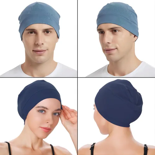 Miniatura 6 de Headshion Gorras de algodón con diseño de calavera para hombres y mujeres, paquete de 2 gorros ligeros para dormir, transpirables, forro para casco