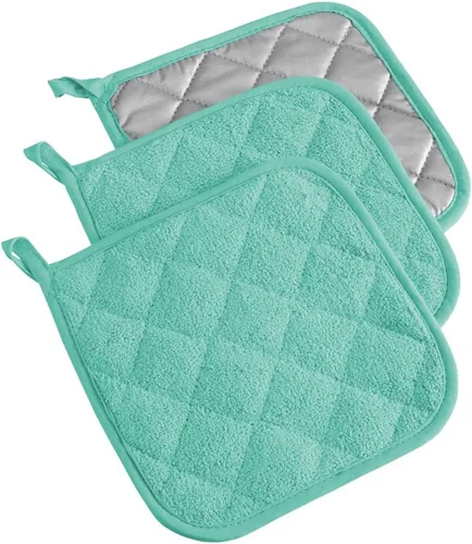 DII - Agarradera acolchada, 100% algodón, colección Terry básica, color azul, 3 piezas Aqua