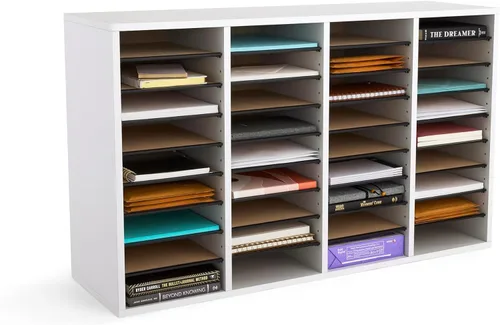 Miniatura 14 de Safco - Organizador de literatura, 12 compartimentos, buzón para oficina y aula con estantes ajustables, organizador de papel y correo de madera