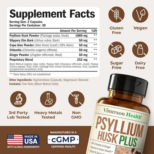Miniatura 3 de Cápsulas de cáscara de psyllium de 1080 mg – Cápsulas suaves de fibra de cáscara de psyllium para regularidad, salud digestiva y intestinal