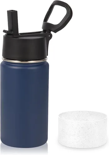 Miniatura 40 de Volhoply Botella de agua de acero inoxidable aislada de 14 onzas con tapa de pajita y funda de silicona, sin BPA, fácil de usar para niños y niñas