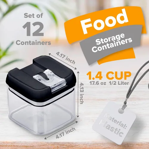 Miniatura 3 de Cheer Collection Contenedores herméticos para almacenamiento de alimentos, recipientes de almacenamiento de cocina para despensa, juego de 12 Negro