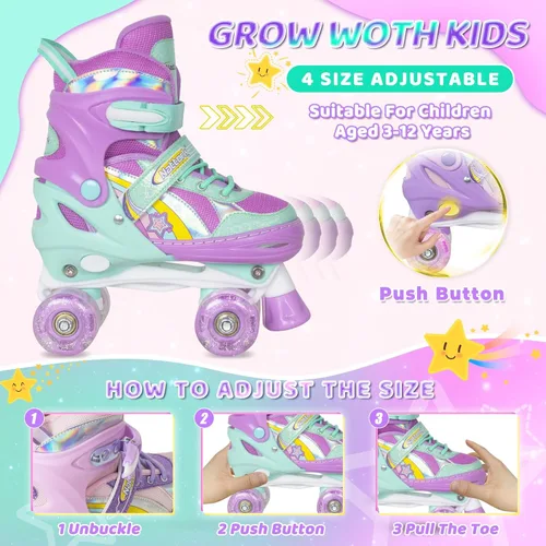 Miniatura 2 de Nattork Patines de ruedas para niñas para niños, 4 tamaños ajustables de arco iris con todas las ruedas iluminadas, el mejor regalo de cumpleaños