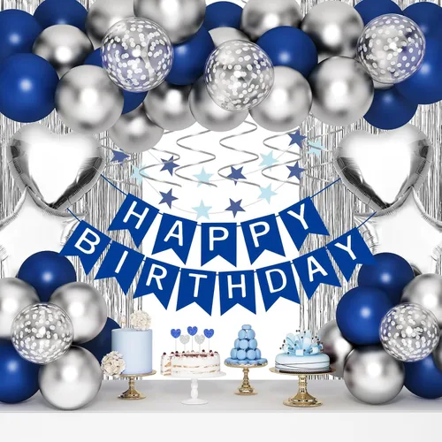 Miniatura 13 de Kit de decoración de cumpleaños azul marino y oro rosa, globos de oro rosa para suministros de fiesta de cumpleaños para mujeres, niñas y hombres