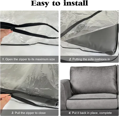 Miniatura 5 de 4 fundas de cojín de plástico para sofá – Funda impermeable de PVC transparente para sofá contra arañazos de gato, perro, 28 x 28 x 9 pulgadas