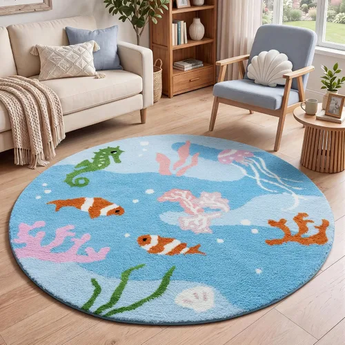 Miniatura 8 de YIHOUSE Alfombra de Área Redonda 3D, Alfombra de Coral Negro, Alfombra de Estética Moderna para Dormitorio Antideslizante de Pelo Largo Esponjosa