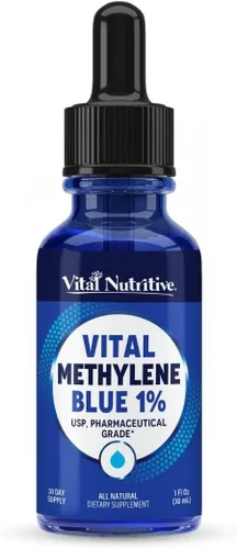 Vital Methylene Blue Drops 1% - Grado farmacéutico azul de metileno para humanos, apoya la energía celular y la función cognitiva, vegano, sin OMG -