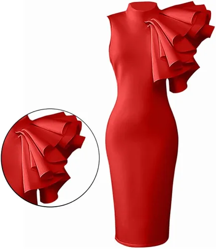 Miniatura 2 de XXTAXN - Vestido de cóctel entallado sin mangas con volantes para mujer