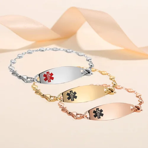 Miniatura 14 de LinnaLove Pulsera de alerta médica de corazón para mujer, joyería de identificación médica de moda 7-8.5 pulgadas ajustable