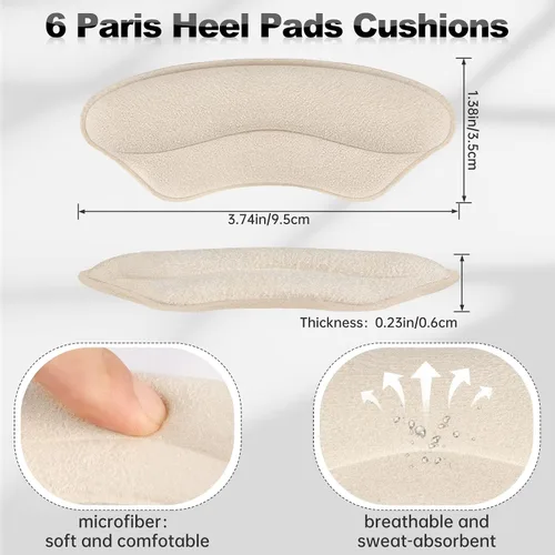 Miniatura 3 de Almohadillas de talón para zapatos demasiado grandes, 6 pares de almohadillas de talón para mujeres, forros de talón para hacer que los zapatos sean