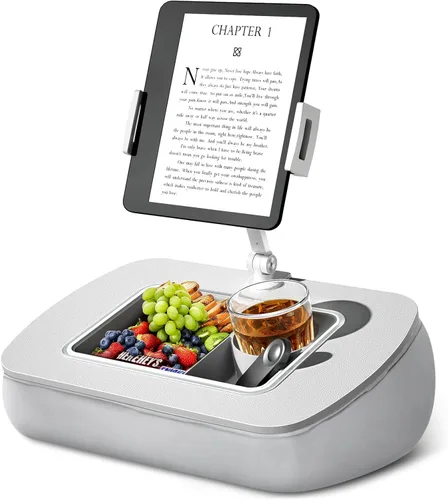 Miniatura 10 de ERGONOV Soporte de almohada para tableta para uso regazo, cuenco de aperitivos y brazo giratorio de 360°, soporte ajustable para iPad para cama, Rosa