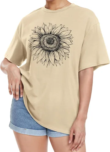Miniatura 4 de Camiseta de gran tamaño para mujer, cuello redondo, manga corta, ajuste holgado