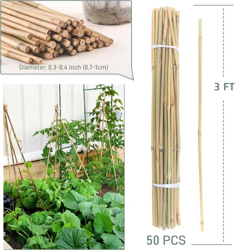 Miniatura 5 de 50 estacas de bambú de 3 pies para plantas de interior y exterior, palos de soporte para plantas de jardín, postes para tomate, verduras, frijoles