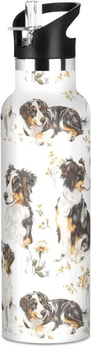 Robust Australian Shepherd Dogs White Double-Wall Insulation Reusable Water Bottle Insulated with Straw Lid BPA-Free Leak Proof for Sport Gym 16