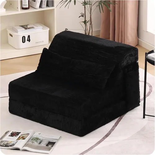 Miniatura 26 de Tiita Sofá cama plegable tamaño individual, colchón convertible con almohada, colchón de pana gruesa para el suelo, sofá cama con bolsillo lateral