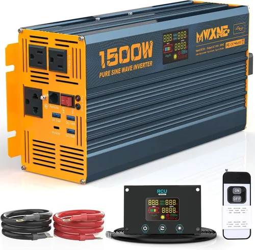 Miniatura 11 de Inversor de Potencia de Onda Sinusoidal Pura de 1200 Vatios DC 12V a 110V AC Convertidor con Dos Salidas de CA, Puertos USB de Carga Rápida