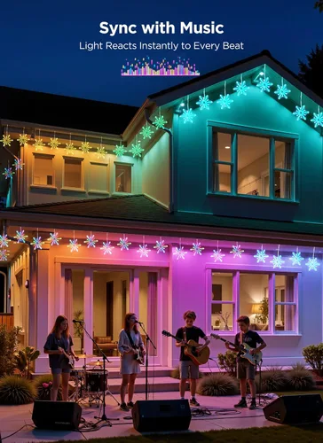 Miniatura 5 de Brightown - Luces colgantes inteligentes de copo de nieve, 12 pies, 96 ledes, 8 gotas, sincroniza con música, control desde la app, impermeable, más