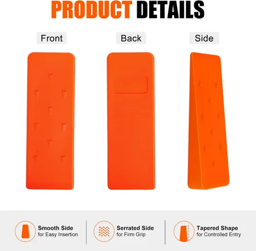 Miniatura 4 de Poweka Juego de cuñas para tala de árboles, paquete de 6 cuñas de árbol de ABS naranja de 5.5, 8 y 10 pulgadas, cuñas de división de madera