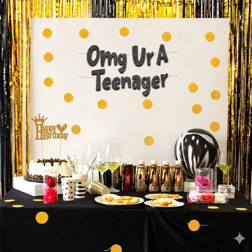 Miniatura 5 de Cartel OMG con purpurina negra Ur A Teenager pre-encordado, decoraciones de cumpleaños número 13 para niños y niñas, suministros y regalos