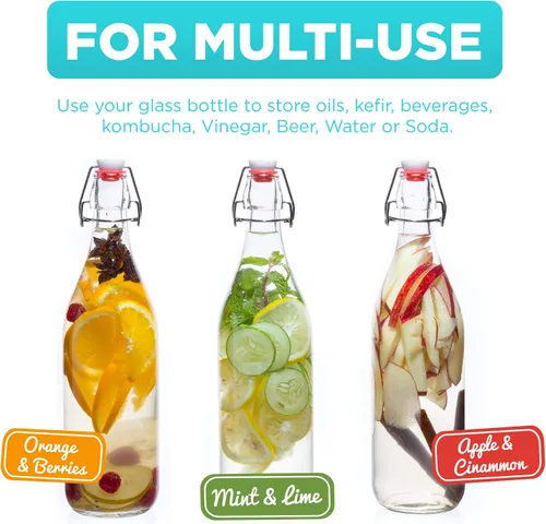 Miniatura 7 de Botellas de vidrio con tapa abatible [1 litro / 33 onzas líquidas] [Paquete de 4] - Botellas de coquito con tapa abatible para kombucha