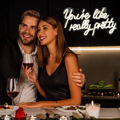 Miniatura 5 de Lucunstar Letrero de neón «You're Like Really Pretty» en color blanco cálido, luz LED de neón para decoración de pared, letrero iluminado para boda