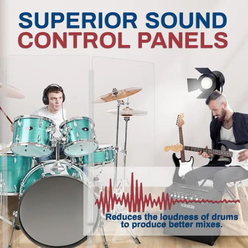 Miniatura 5 de PENNZONI Drum Shield de 5 pies con bisagras de plástico, viene con 3 paneles para tambor y bisagras de plástico, paneles de acrílico transparente
