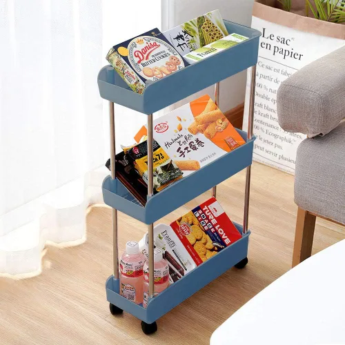 Miniatura 6 de Melody House - Estantería móvil delgada de 3 niveles sobre ruedas, organizador de almacenamiento de baño rodante, carrito de utilidad, estante