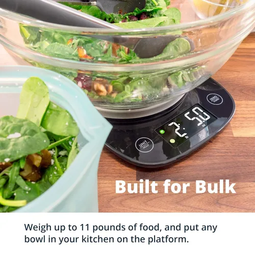 Miniatura 4 de Greater Goods - Báscula digital para alimentos con cuenco, capacidad de 11 lb a 5 kg, gramos y onzas, función de tara, 4 unidades para hornear